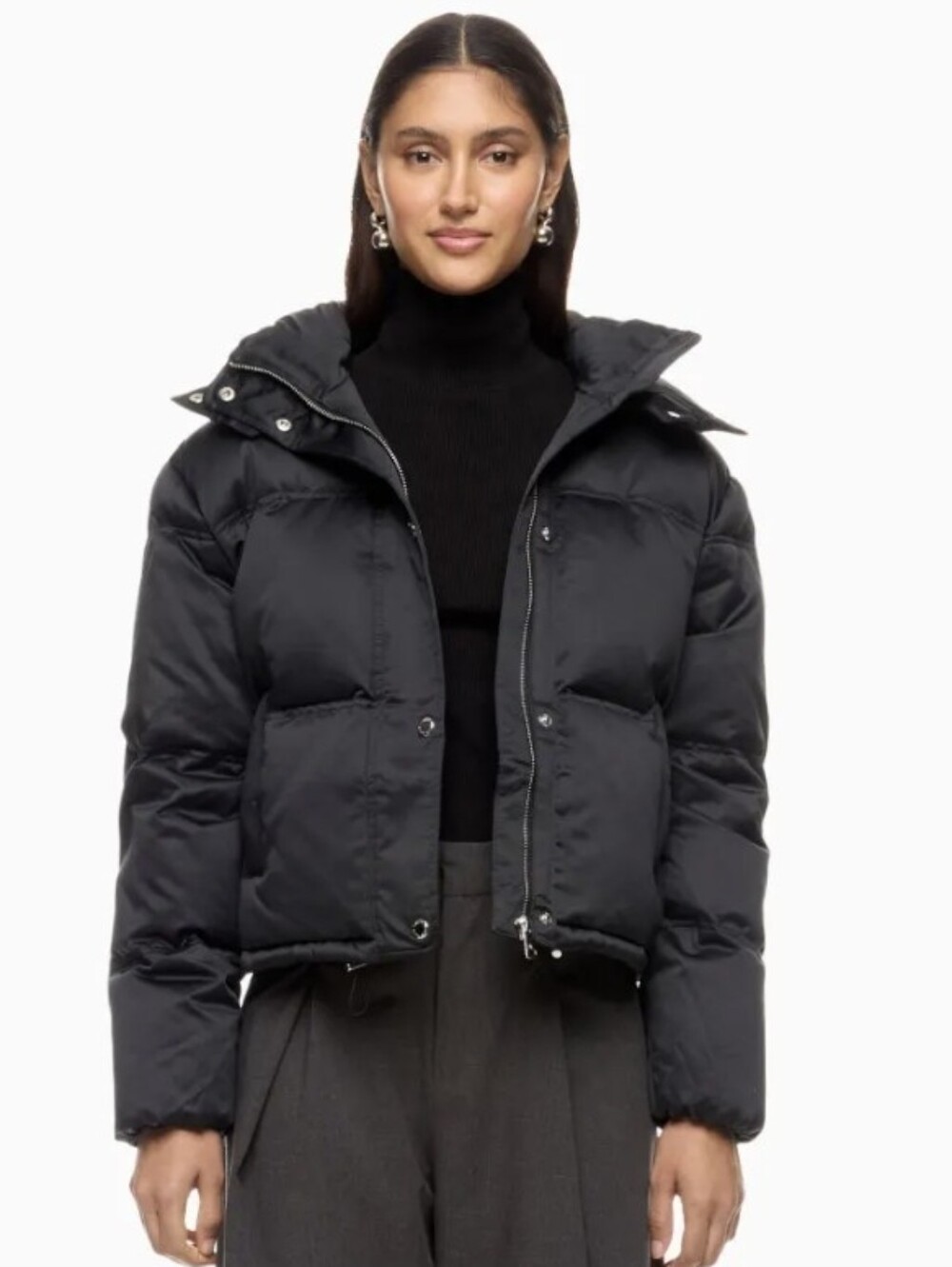 Lauren Ralph Lauren Puffer Jacket Down Filled Black Shine Cropped NWT $365 Sz M